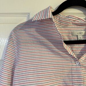 EUC J. Crew  Popover Long Sleeve Striped Shirt - Red, White and Blue